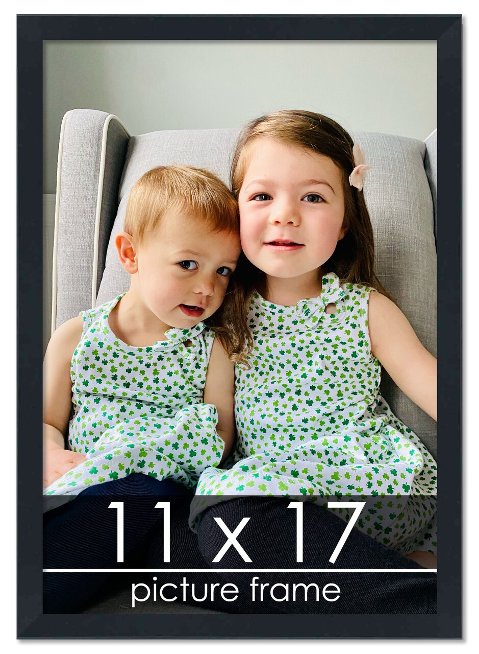 11x17 Slim Profile Black Picture Frame - UV Acrylic, Foam Board Backing, Hanging Hardware